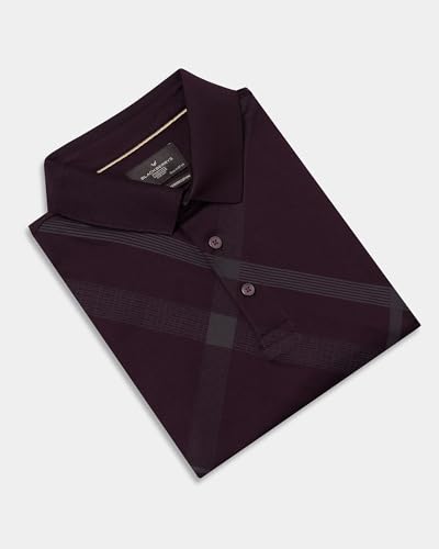 Blackberrys men's burgundy cotton slim polo T-shirt with diagonal stripes, long sleeve, casual upper wear.
