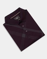 Blackberrys men's burgundy cotton slim polo T-shirt with diagonal stripes, long sleeve, casual upper wear.