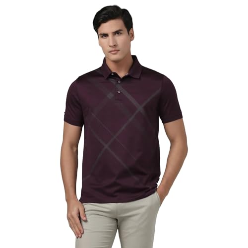 Blackberrys men's burgundy cotton slim polo T-shirt with diagonal stripes, long sleeve, casual upper wear for men.