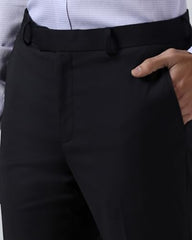 Blackberrys Men's Black Slim Fit Solid Formal Trousers