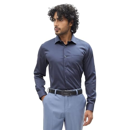 Blackberrys Men's Greyish-Blue Solid Regular-Fit Shirts |Office Wear