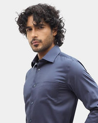 Blackberrys Men's Greyish-Blue Solid Regular-Fit Shirts |Office Wear