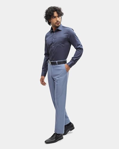 Blackberrys Men's Greyish-Blue Solid Regular-Fit Shirts |Office Wear