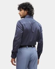 Blackberrys Men's Greyish-Blue Solid Regular-Fit Shirts |Office Wear