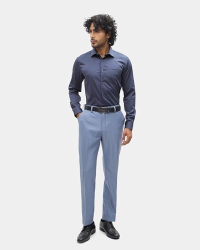 Blackberrys Men's Greyish-Blue Solid Regular-Fit Shirts |Office Wear