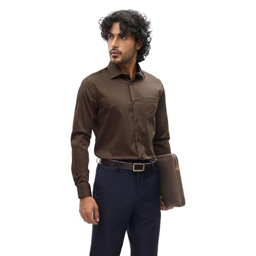 Blackberrys Men's Brown Solid Regular-Fit Shirts |Office Wear