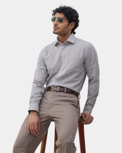 Blackberrys Men Textured Classic Fit Formal Shirt | Premium Dobby Fabric | Wrinkle Free & Easy to Iron | Brown