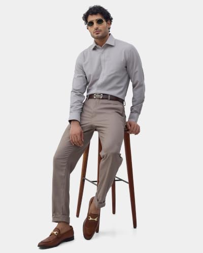 Blackberrys Men Textured Classic Fit Formal Shirt | Premium Dobby Fabric | Wrinkle Free & Easy to Iron | Brown