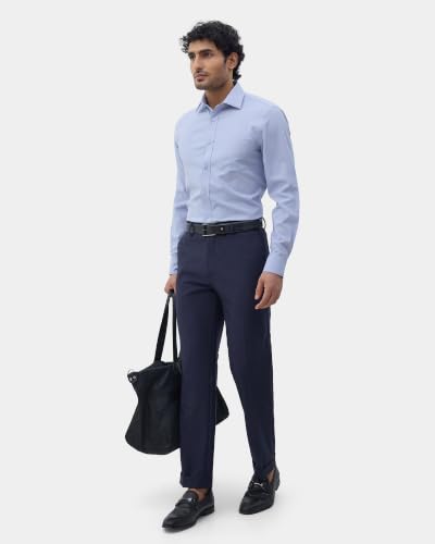 Blackberrys Men Textured Classic Fit Formal Shirt | Premium Dobby Fabric | Wrinkle Free & Easy to Iron | Blue