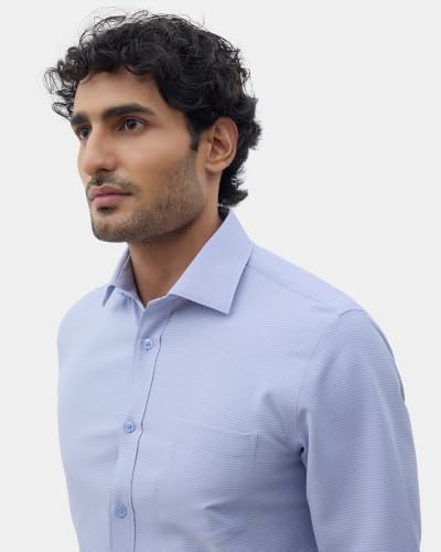 Blackberrys Men Textured Classic Fit Formal Shirt | Premium Dobby Fabric | Wrinkle Free & Easy to Iron | Blue