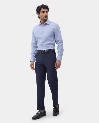 Blackberrys Men Textured Classic Fit Formal Shirt | Premium Dobby Fabric | Wrinkle Free & Easy to Iron | Blue