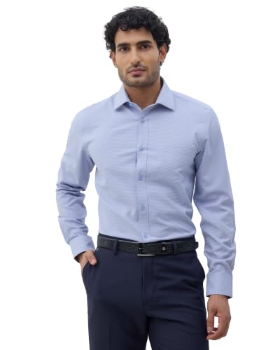 Blackberrys Men Textured Classic Fit Formal Shirt | Premium Dobby Fabric | Wrinkle Free & Easy to Iron | Blue