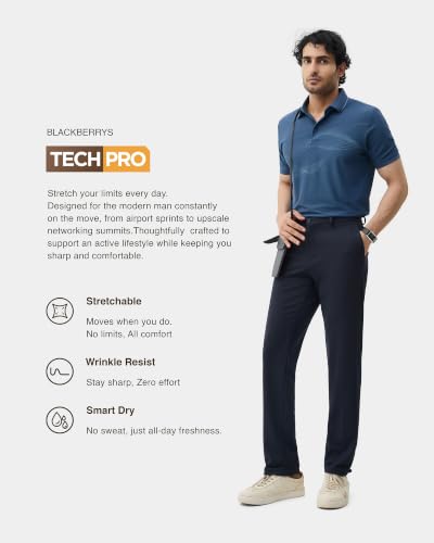 Blackberrys Men Textured Super Slim Fit Formal Trouser | Polyester Blend | Wrinkle Resist & Smart Dry | Navy