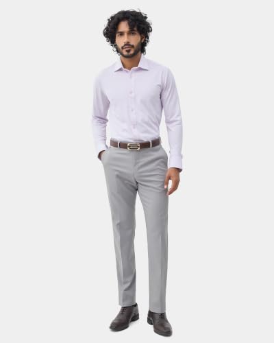 Blackberrys Men Textured Super Slim Fit Formal Trouser | Viscose Rayon Blend | Clean Front & Cross Pocket | Grey