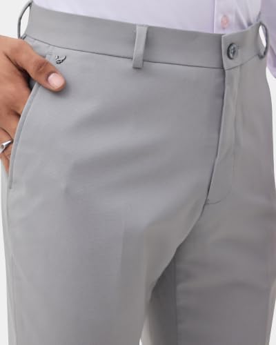 Blackberrys Men Textured Super Slim Fit Formal Trouser | Viscose Rayon Blend | Clean Front & Cross Pocket | Grey