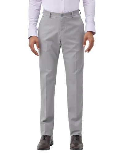 Blackberrys Men Textured Super Slim Fit Formal Trouser | Viscose Rayon Blend | Clean Front & Cross Pocket | Grey