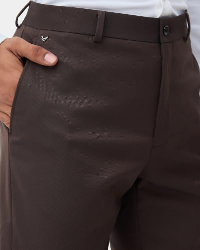 Blackberrys Men Textured Super Slim Fit Formal Trouser | Viscose Rayon Blend | Clean Front & Cross Pocket | Rust