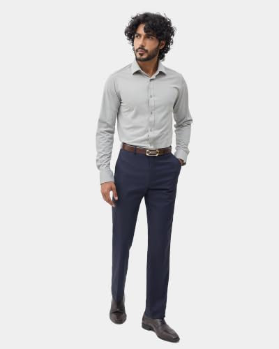Blackberrys Men Textured Super Slim Fit Formal Trouser | Viscose Rayon Blend | Clean Front & Cross Pocket | Navy