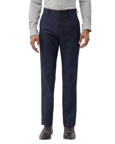 Blackberrys Men Textured Super Slim Fit Formal Trouser | Viscose Rayon Blend | Clean Front & Cross Pocket | Navy