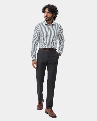 Blackberrys Men Textured Super Slim Fit Formal Trouser | Viscose Rayon Blend | Clean Front & Cross Pocket | Charcoal