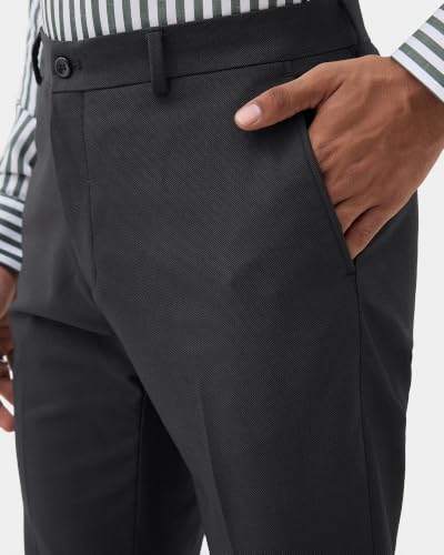 Blackberrys Men Textured Super Slim Fit Formal Trouser | Viscose Rayon Blend | Clean Front & Cross Pocket | Charcoal