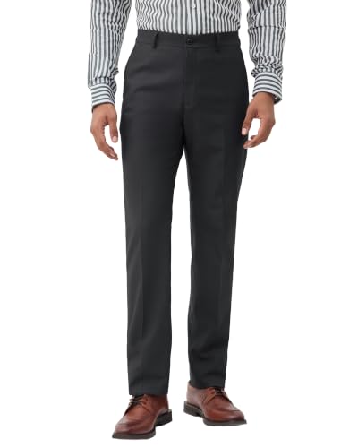 Blackberrys Men Textured Super Slim Fit Formal Trouser | Viscose Rayon Blend | Clean Front & Cross Pocket | Charcoal