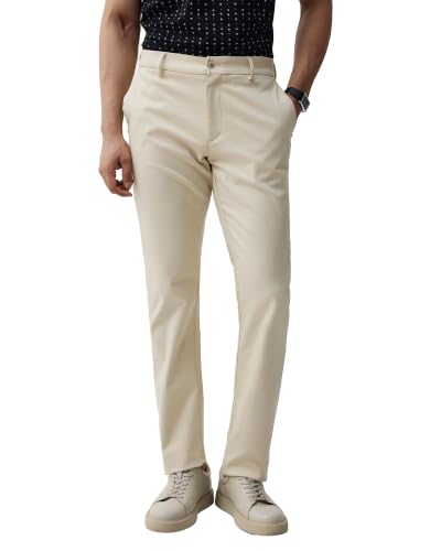 Blackberrys Men Textured Slim Fit Casual Trouser | Cotton Blend | Stretchable | Cream