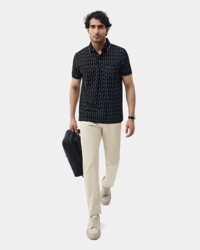 Blackberrys Men Textured Slim Fit Casual Trouser | Cotton Blend | Stretchable | Cream