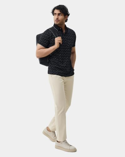 Blackberrys Men Textured Slim Fit Casual Trouser | Cotton Blend | Stretchable | Cream