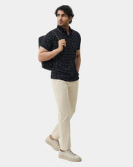 Blackberrys Men Textured Slim Fit Casual Trouser | Cotton Blend | Stretchable | Cream