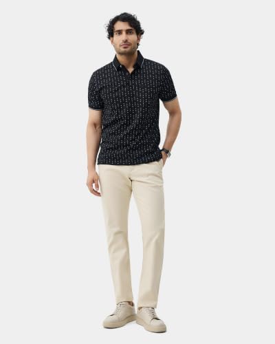 Blackberrys Men Textured Slim Fit Casual Trouser | Cotton Blend | Stretchable | Cream
