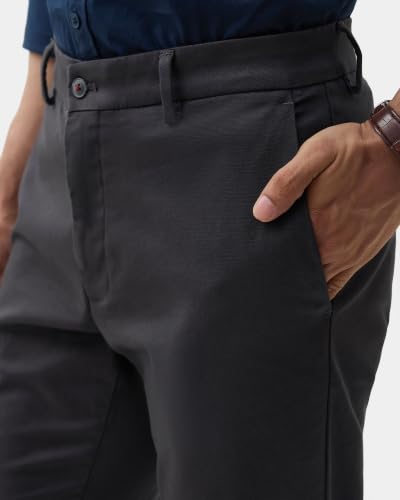 Blackberrys Men Textured Slim Fit Casual Trouser | Cotton Blend | Stretchable | Charcoal