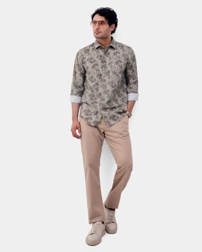 Blackberrys Men Textured Slim Fit Casual Trouser | Cotton Blend | Stretchable | Beige