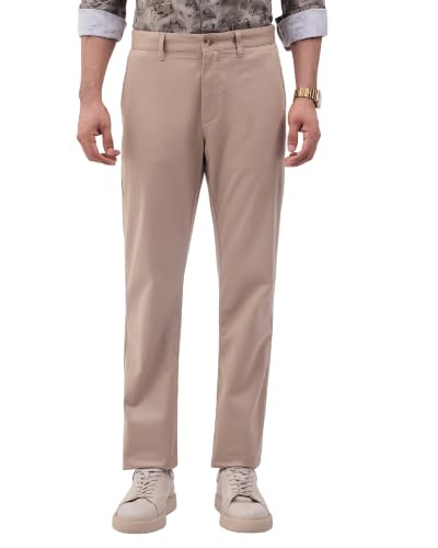 Blackberrys Men Textured Slim Fit Casual Trouser | Cotton Blend | Stretchable | Beige