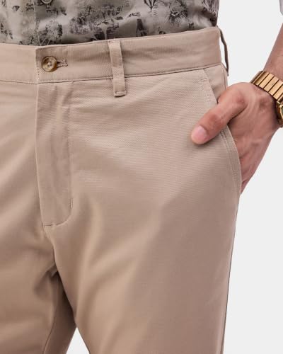 Blackberrys Men Textured Slim Fit Casual Trouser | Cotton Blend | Stretchable | Beige