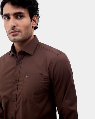 Blackberrys Men Solid Slim Fit Casual Shirt | Cotton Blend | Stretchable | Semi Cut Away Collar | Brown