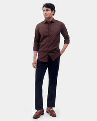Blackberrys Men Solid Slim Fit Casual Shirt | Cotton Blend | Stretchable | Semi Cut Away Collar | Brown