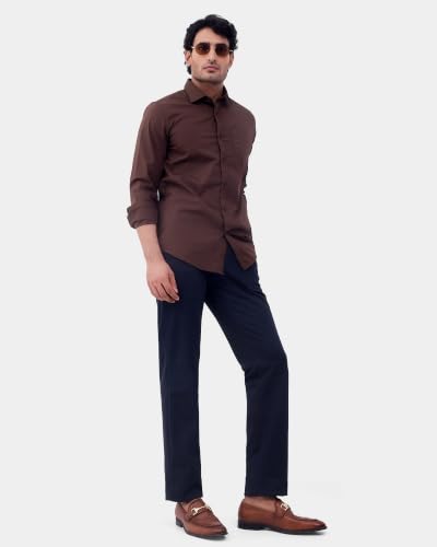 Blackberrys Men Solid Slim Fit Casual Shirt | Cotton Blend | Stretchable | Semi Cut Away Collar | Brown