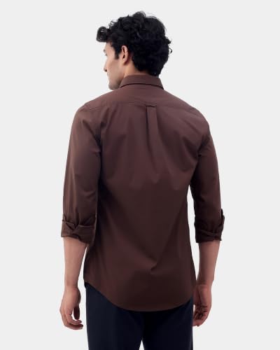 Blackberrys Men Solid Slim Fit Casual Shirt | Cotton Blend | Stretchable | Semi Cut Away Collar | Brown
