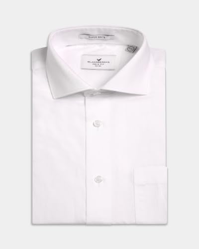 Blackberrys Men Solid Textured Slim Comfort Formal Shirt | 100% Cotton | Breathable | Chest Pocket White