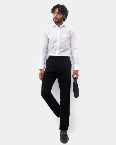 Blackberrys Men Solid Textured Slim Comfort Formal Shirt | 100% Cotton | Breathable | Chest Pocket White