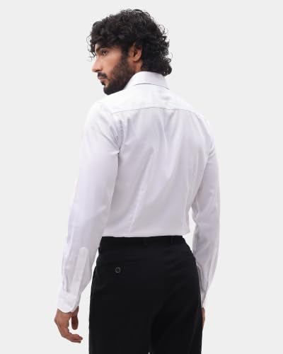 Blackberrys Men Solid Textured Slim Comfort Formal Shirt | 100% Cotton | Breathable | Chest Pocket White