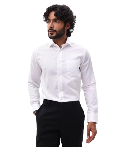 Blackberrys Men Solid Textured Slim Comfort Formal Shirt | 100% Cotton | Breathable | Chest Pocket White