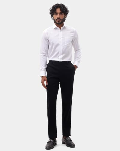 Blackberrys Men Solid Textured Slim Comfort Formal Shirt | 100% Cotton | Breathable | Chest Pocket White