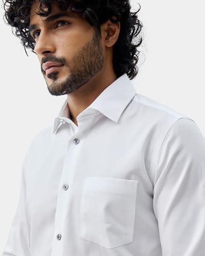Blackberrys Men's Cotton Solid White Slim-Fit Shirts |Formal Wear