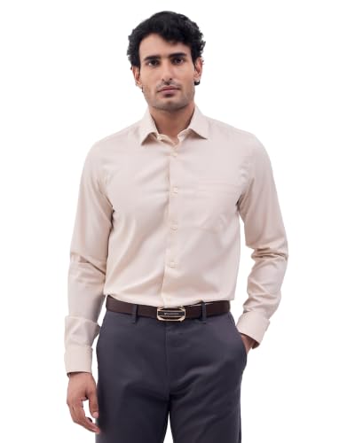 Blackberrys Men Textured Slim Fit Formal Shirt | 100% Cotton | Wrinkle Resistant | Wrinkle Free | Beige