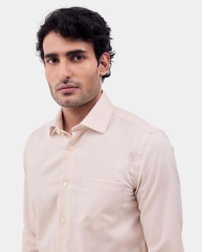 Blackberrys Men Textured Slim Fit Formal Shirt | 100% Cotton | Wrinkle Resistant | Wrinkle Free | Beige