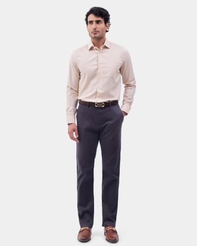 Blackberrys Men Textured Slim Fit Formal Shirt | 100% Cotton | Wrinkle Resistant | Wrinkle Free | Beige