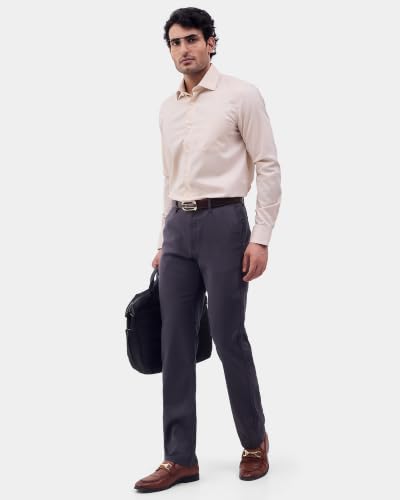 Blackberrys Men Textured Slim Fit Formal Shirt | 100% Cotton | Wrinkle Resistant | Wrinkle Free | Beige