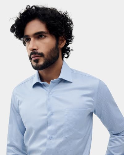 Blackberrys Men Micro Print Slim Fit Formal Shirt | 100% Cotton Poplin | Wrinkle Resistant | Light Blue